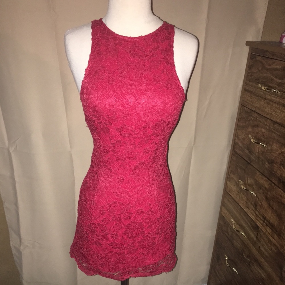 NBD Red Lace cutout Back Bodycon Dress XS‎ NWT